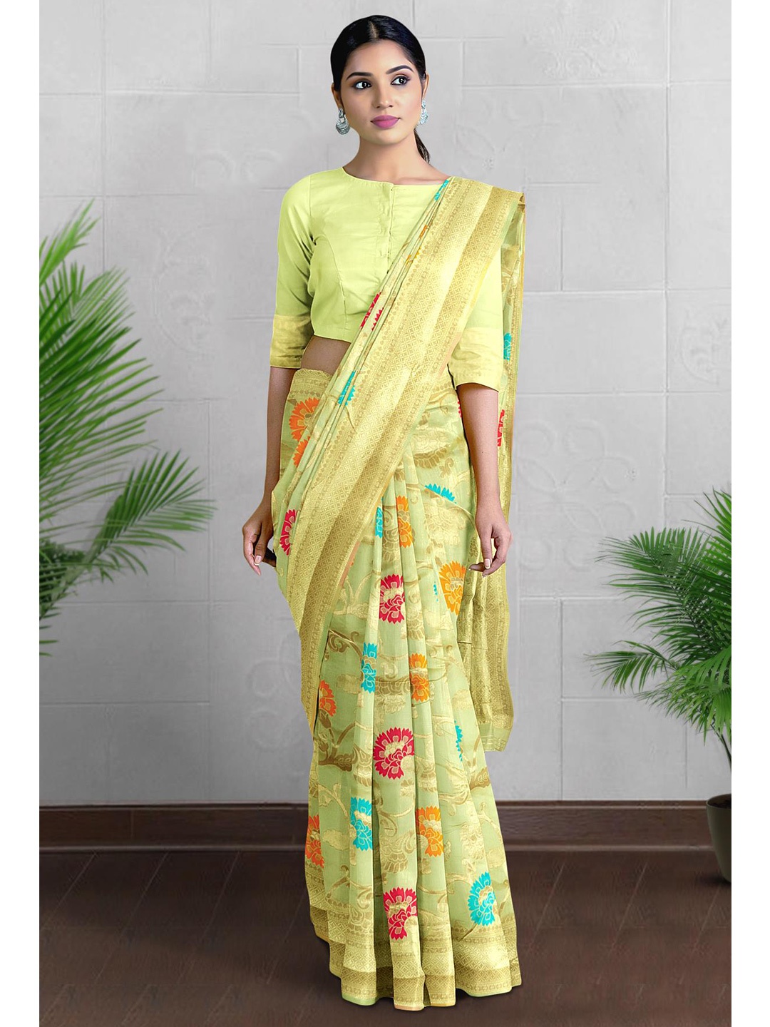 

Kalamandir Floral Woven Design Zari Banarasi Saree, Green