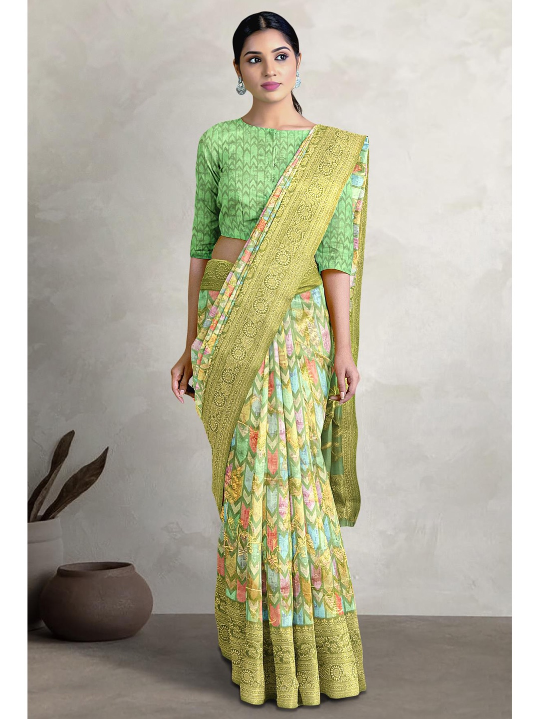 

Kalamandir Woven Design Zari Banarasi Saree, Green