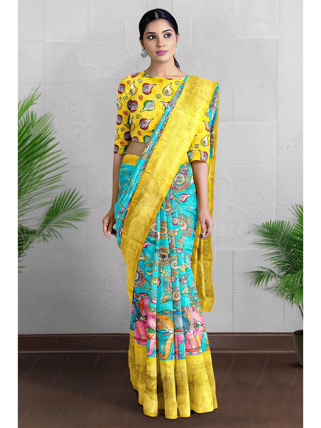 

Kalamandir Kalamkari Zari Banarasi Saree, Blue