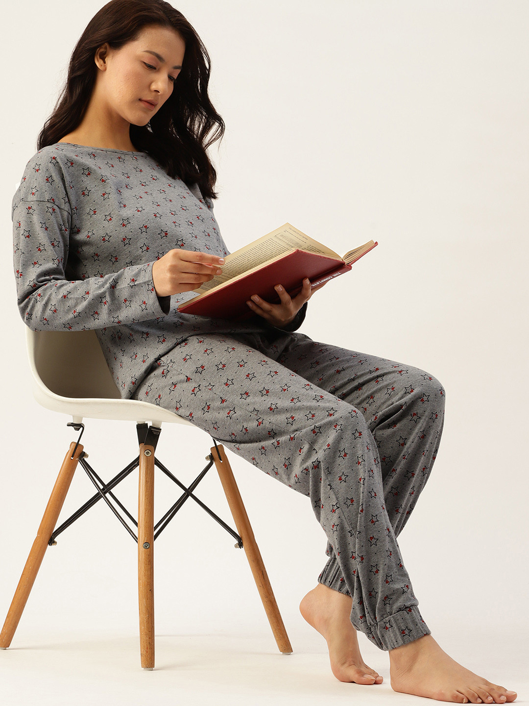 

ETC Women Geometric Printed Night Suit, Grey