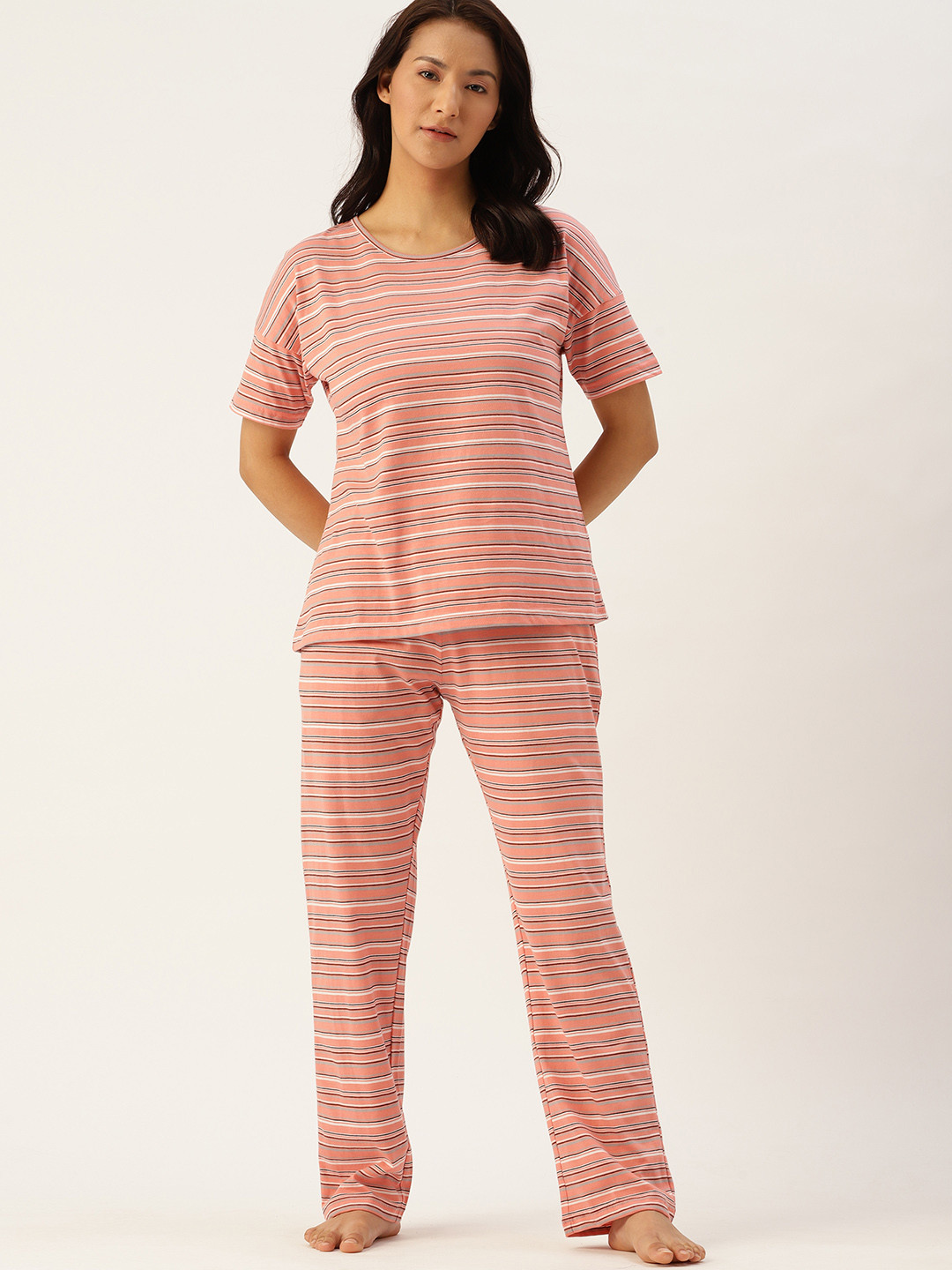 

ETC Women Striped Night Suit, Pink