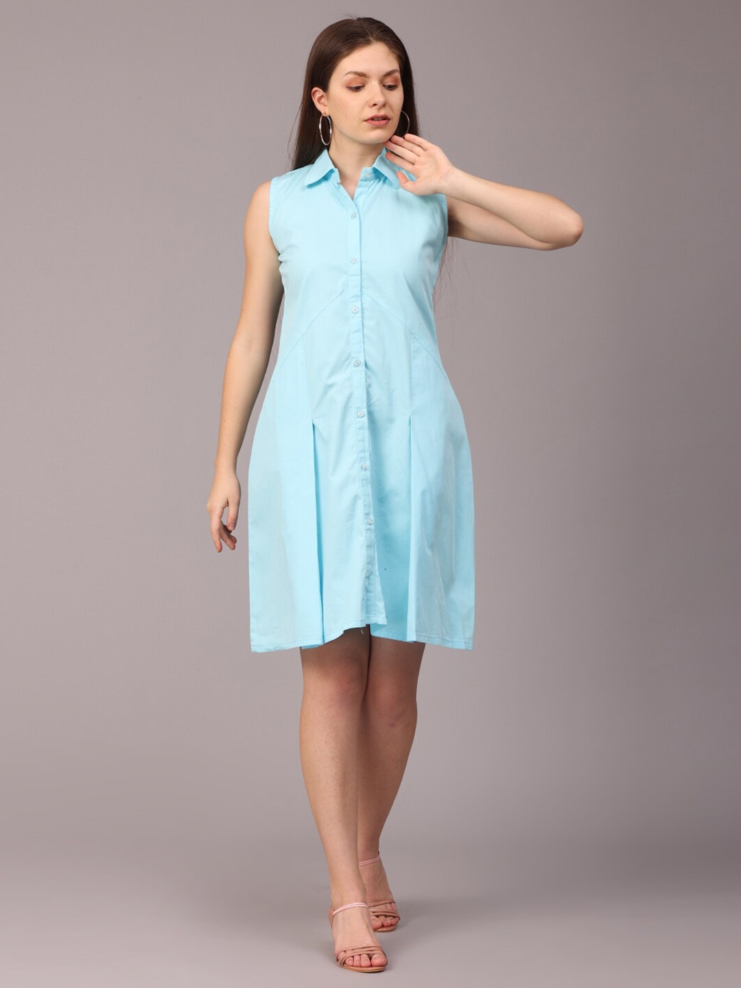 

NAYRA Sleeveless Cotton Shirt Dress, Blue