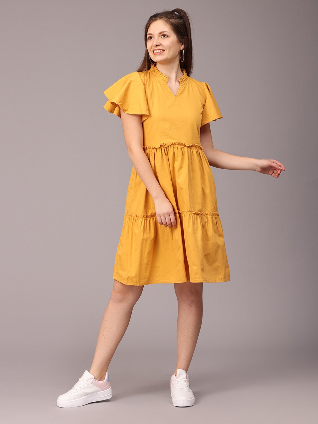 

NAYRA Flutter Sleeve A-Line Cotton Dress, Yellow