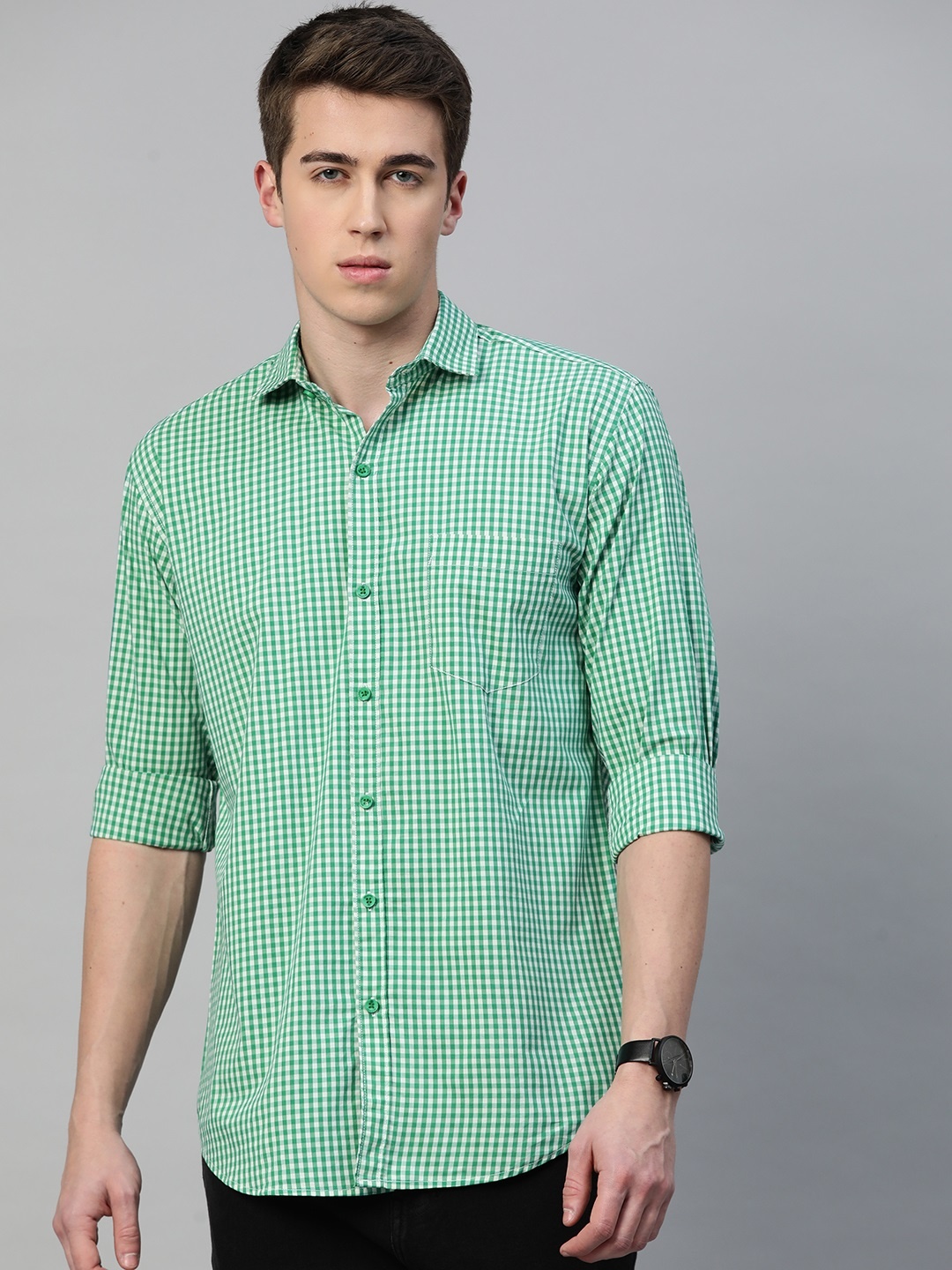 

DEZANO Men Comfort Checked Casual Shirt, Green
