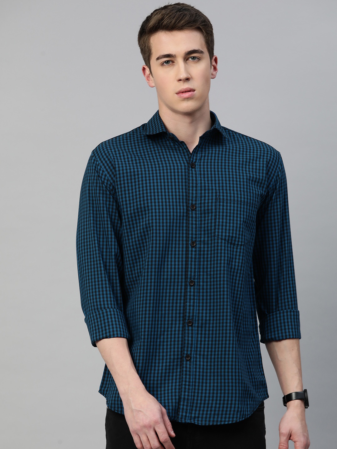 

DEZANO Men Comfort Checked Casual Shirt, Navy blue