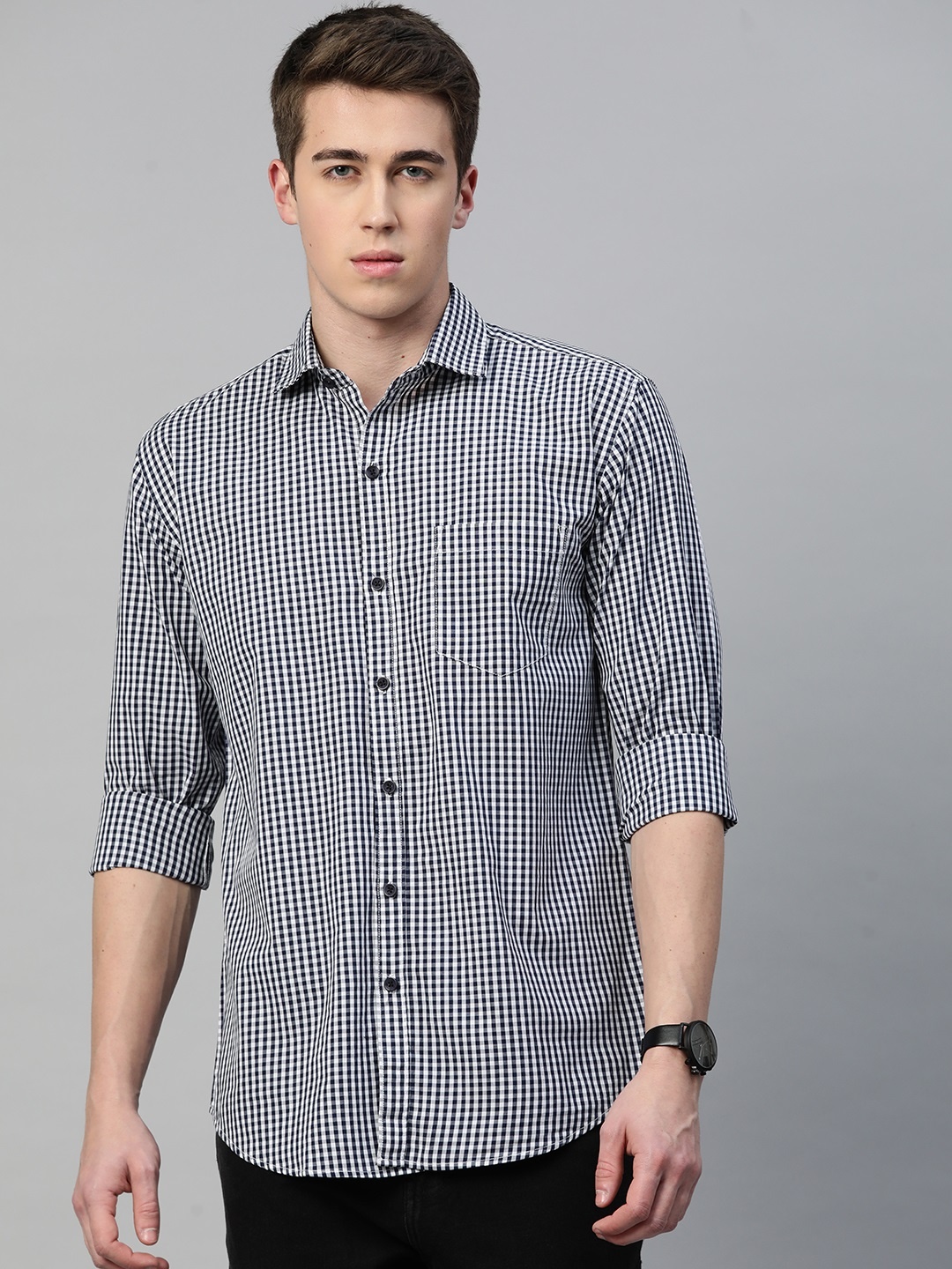 

DEZANO Men Comfort Checked Casual Shirt, Black