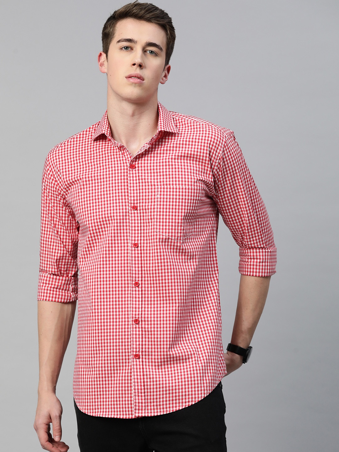 

DEZANO Men Comfort Checked Casual Shirt, Red