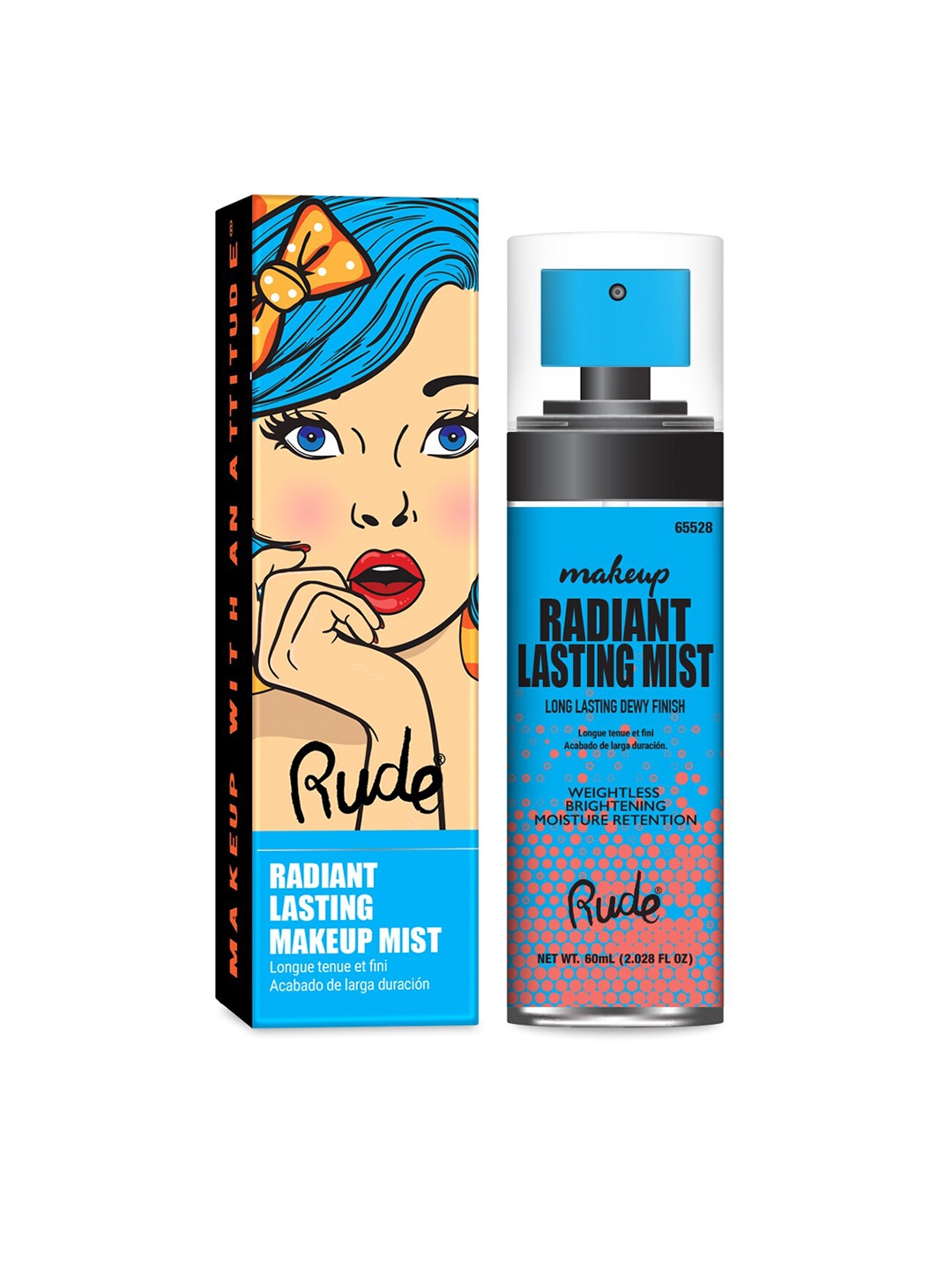

Rude Cosmetics Radiant Dewy Finish Long-Lasting Makeup Mist 60 ml, Blue