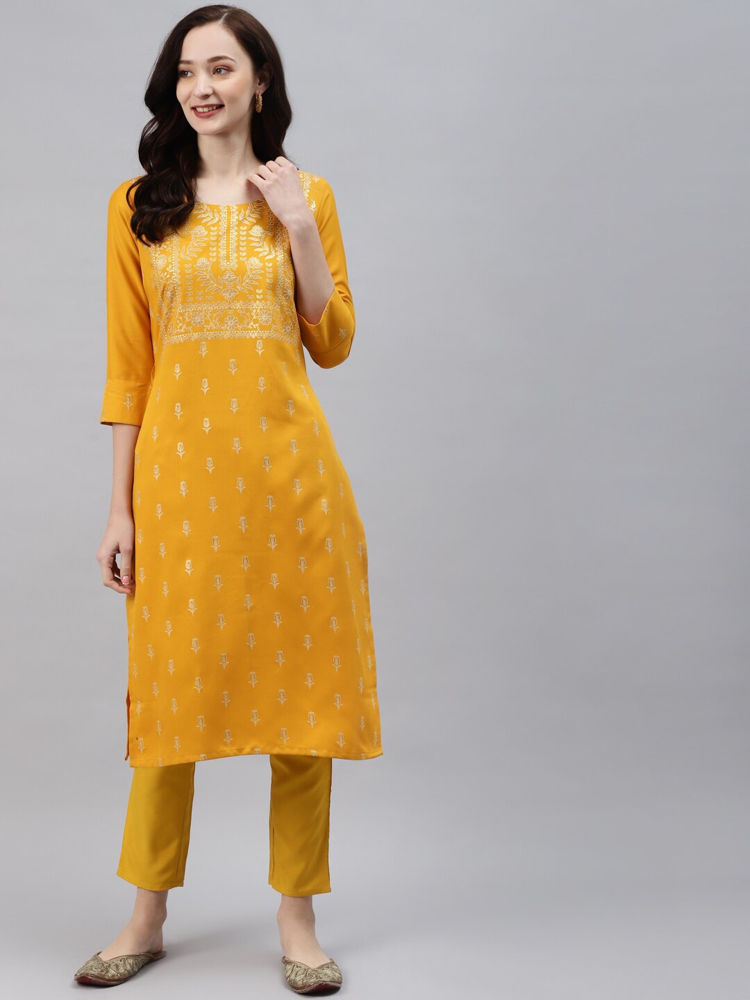 

ZIYAA Women Floral Printed Kurta with Trousers, Mustard