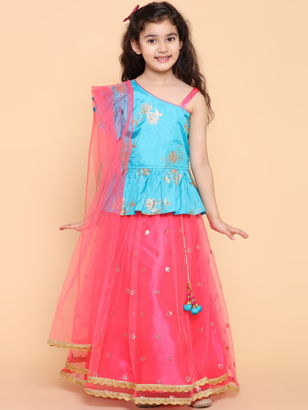 

Aj DEZInES Girls Embroidered Ready to Wear Lehenga & Blouse With Dupatta, Pink