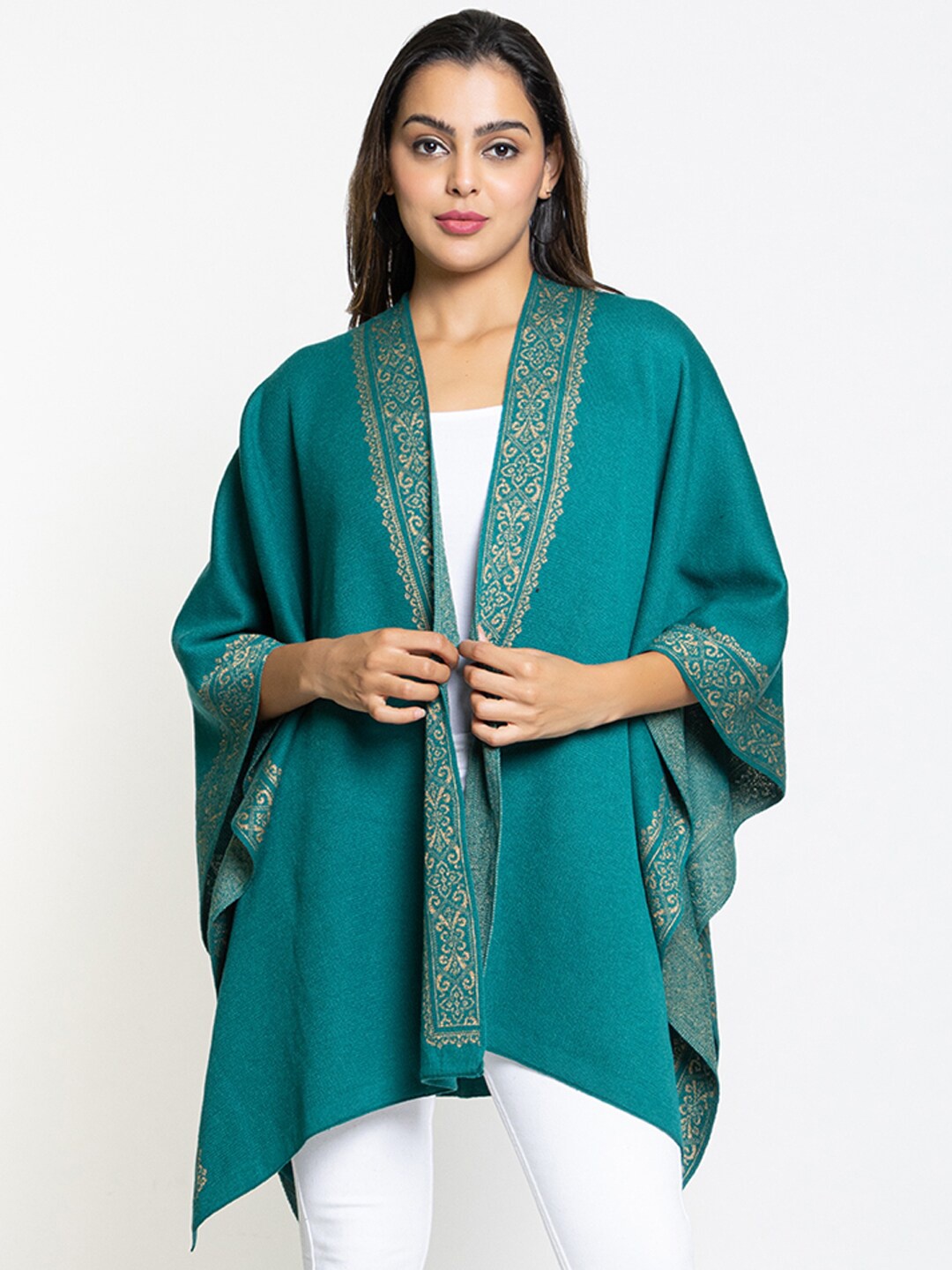 

KEIKO Women Printed Acrylic Front Open Shrug, Green