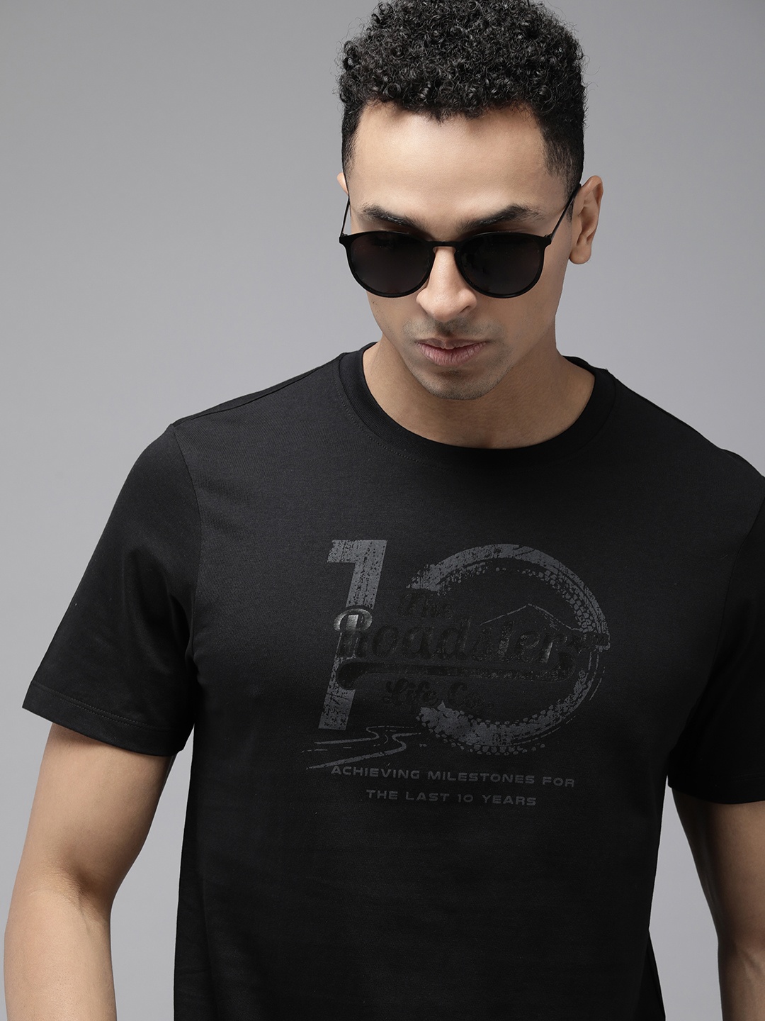 

Roadster Typography Printed Cotton T-shirt, Black