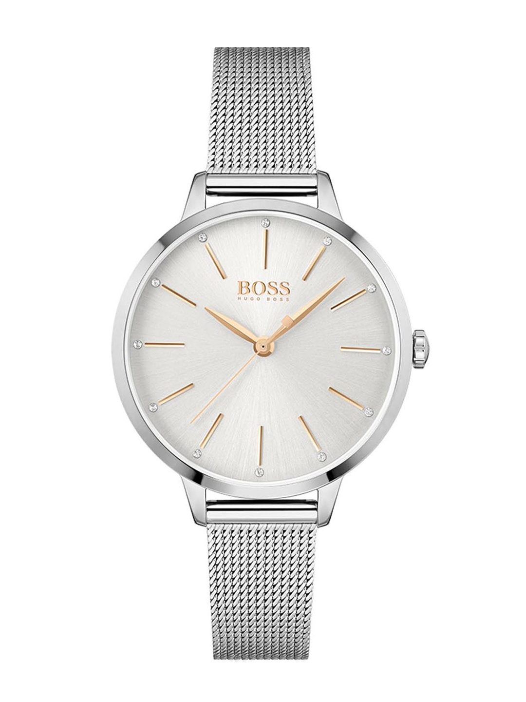 

Hugo Boss Women Symphony Crystal Dial & Bracelet Style Straps Analogue Watch 1502611, Silver