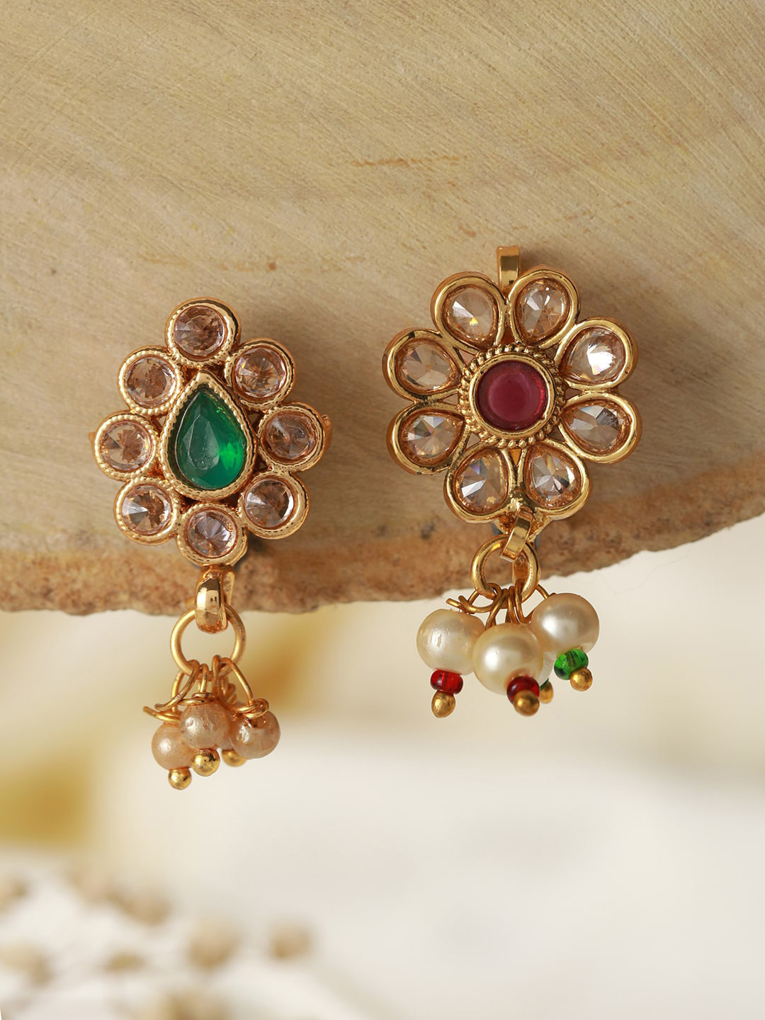 

Jazz and Sizzle Set Of 2 Gold-Plated Kundan-Studded Stud Nosepin