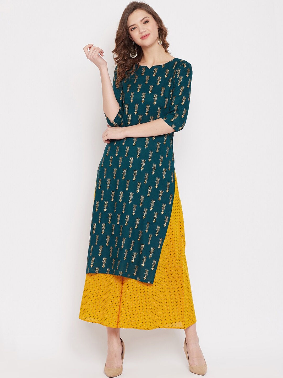 

PANIT Women Ethnic Motifs Printed Kurta with Palazzos, Green