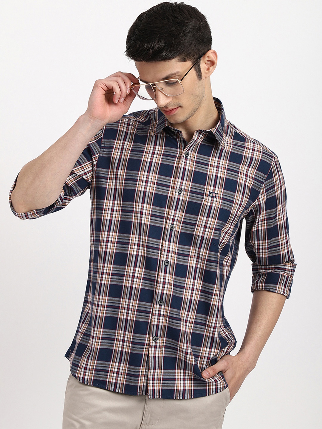 

Arrow Sport Men Plaid Cotton Casual Shirt, Navy blue