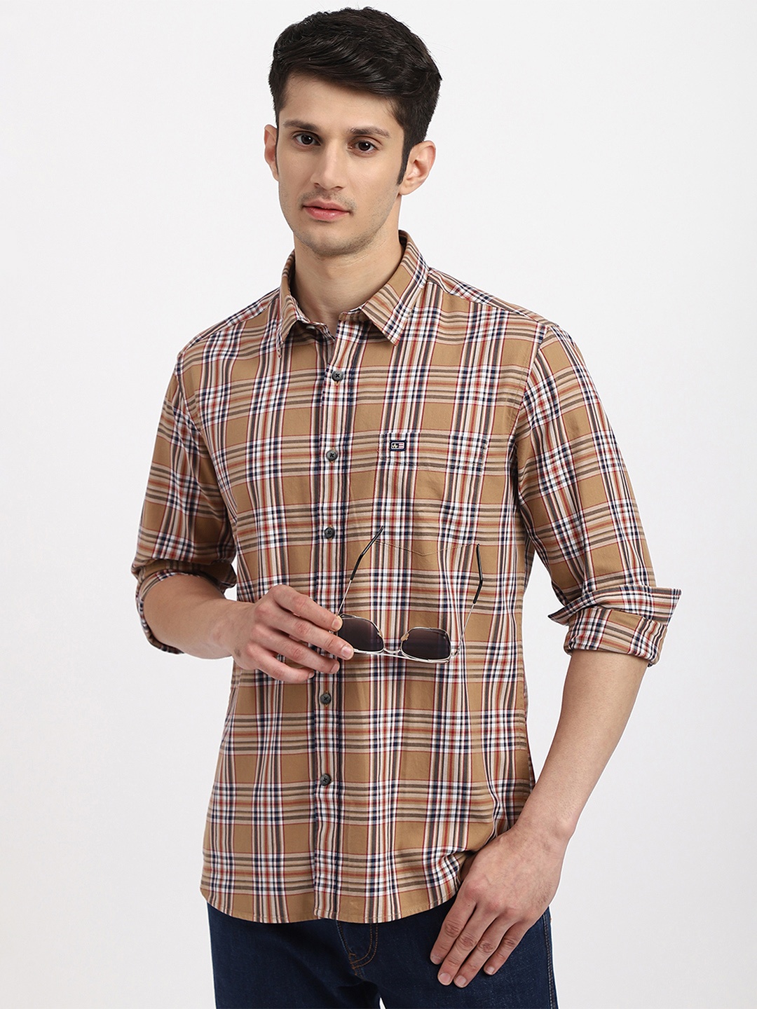 

Arrow Sport Men Plaid Checked Cotton Casual Shirt, Brown