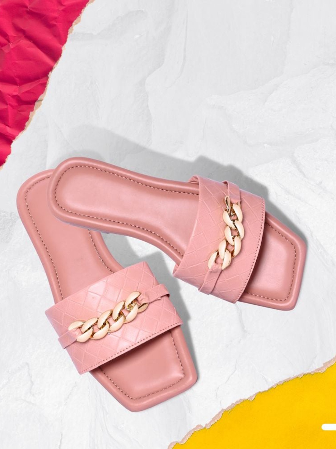 

PERY PAO Women Open Toe Flats With Embellished, Peach