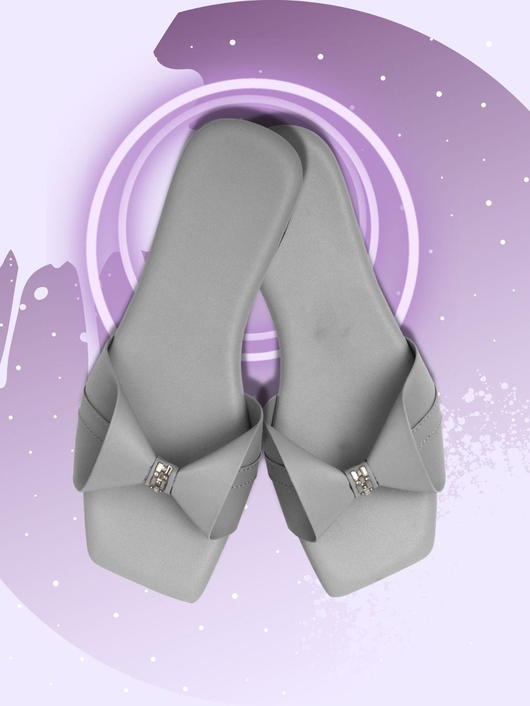 

PERY PAO Women Open Toe Flats With Bows, Grey