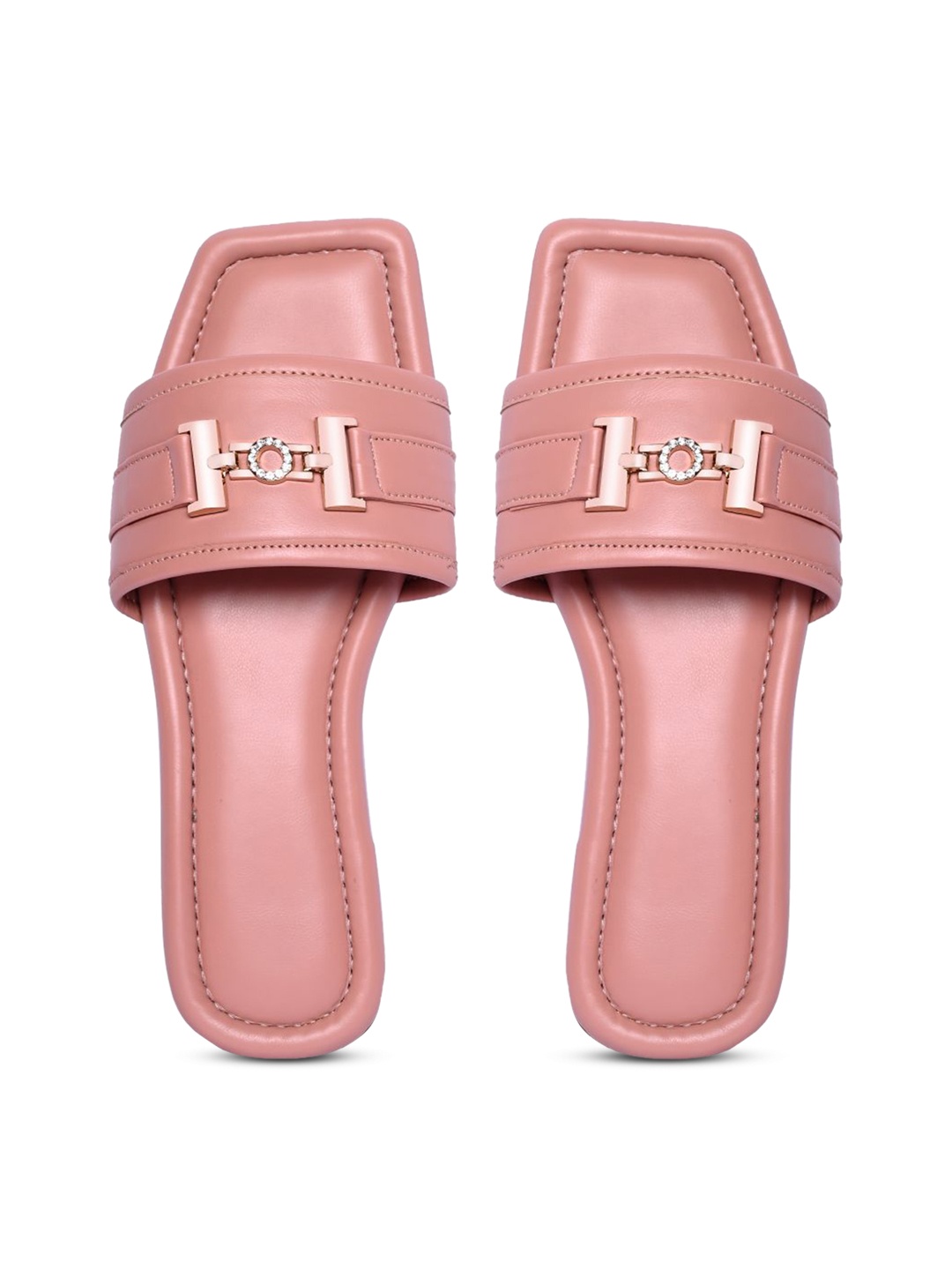 

PERY PAO Women Open Toe Flats With Buckles, Peach