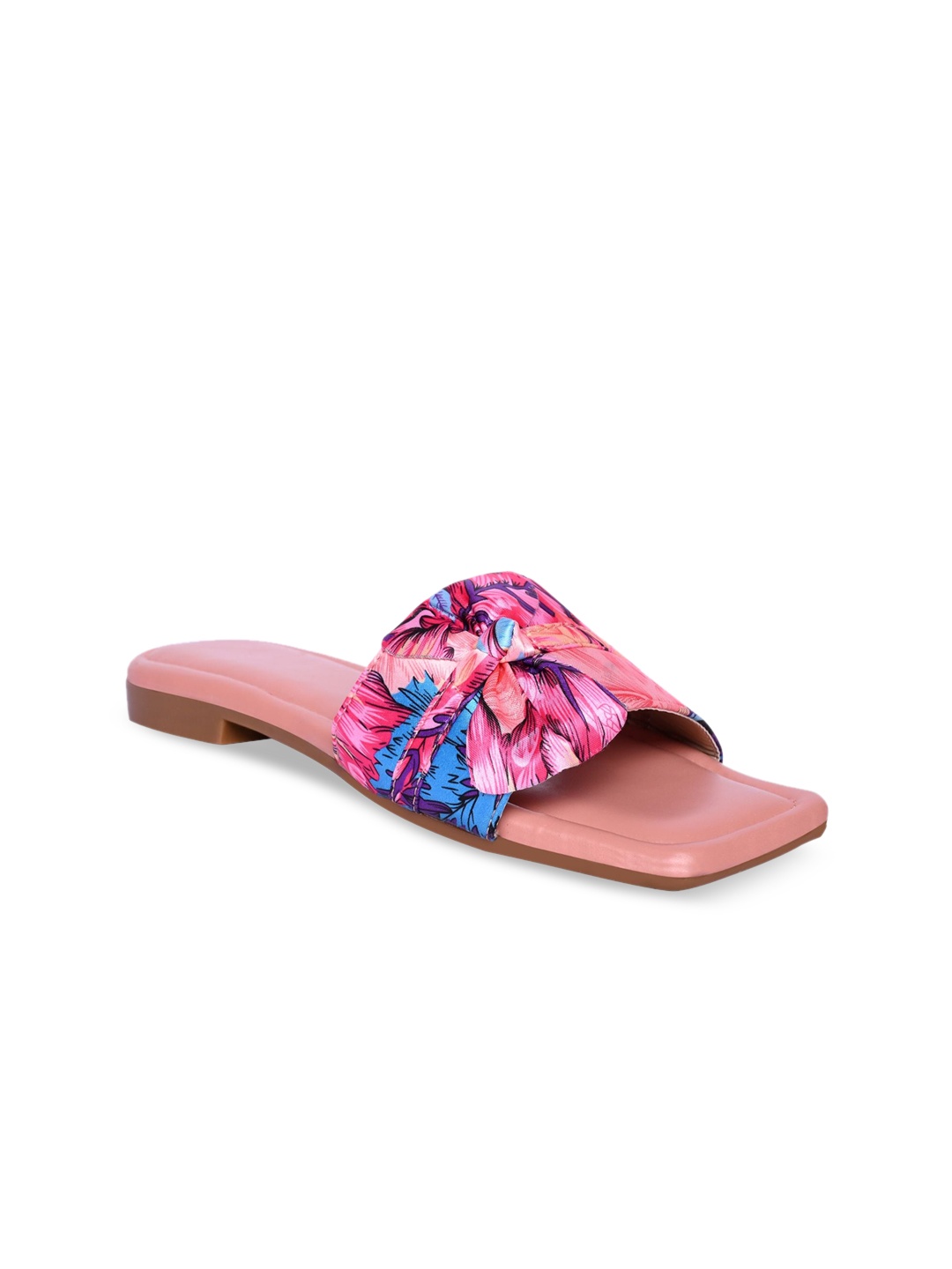 

PERY PAO Women Printed Bows Open Toe Flats, Peach