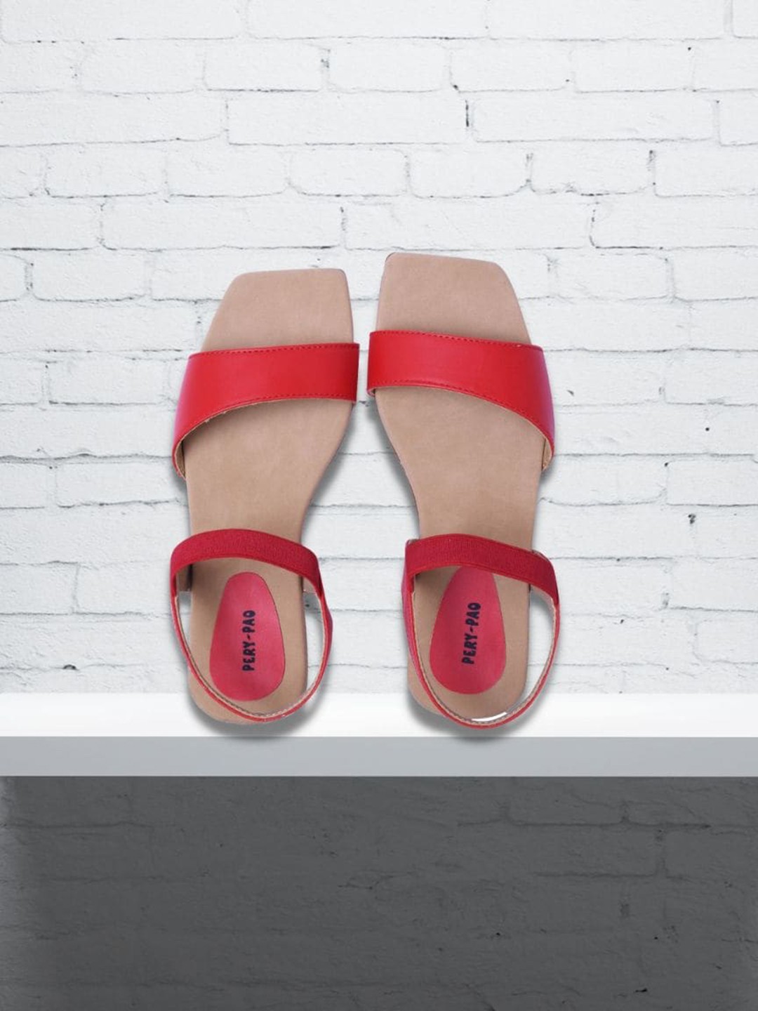 

PERY PAO Women Backstrap Open Toe Flats, Red