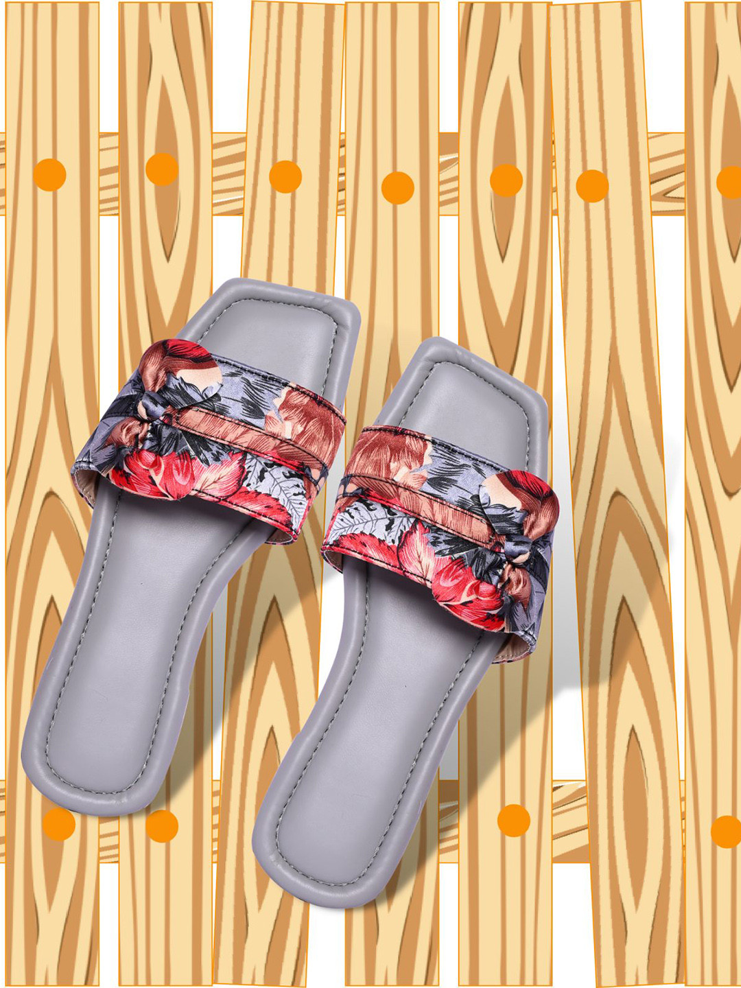

PERY PAO Women Printed Bows Open Toe Flats, Grey
