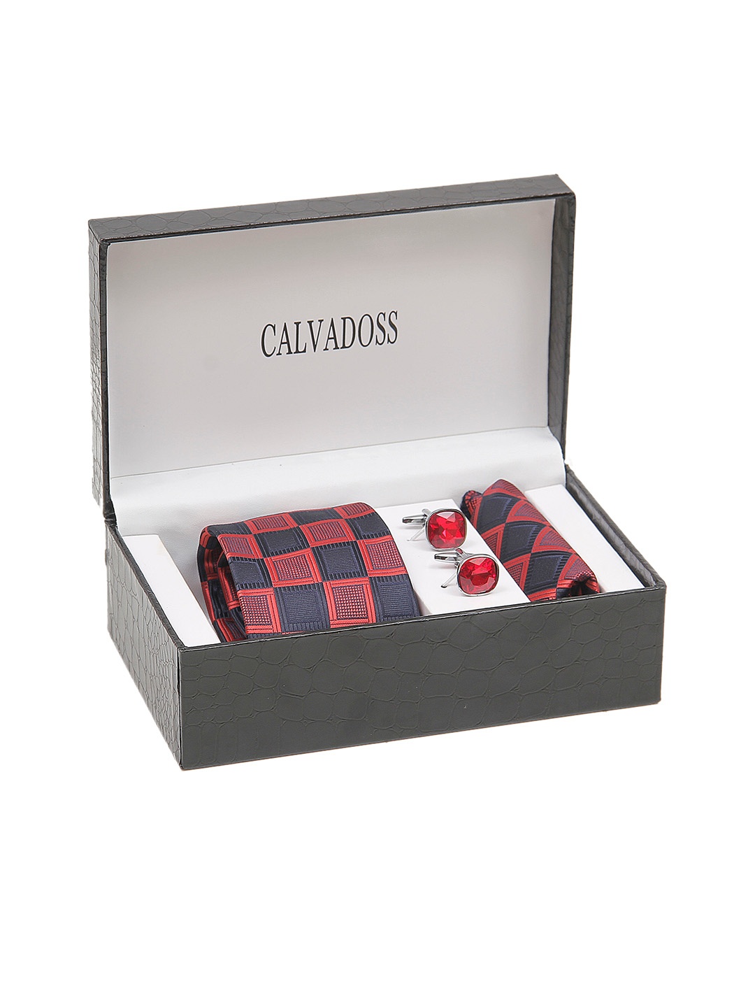 

Calvadoss Men Checked Accessory Gift Set, Red