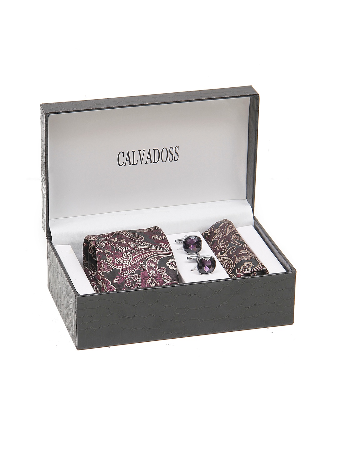 

Calvadoss Men Broad Tie, Cufflink and Pocket Square Accessory Gift Set, Purple