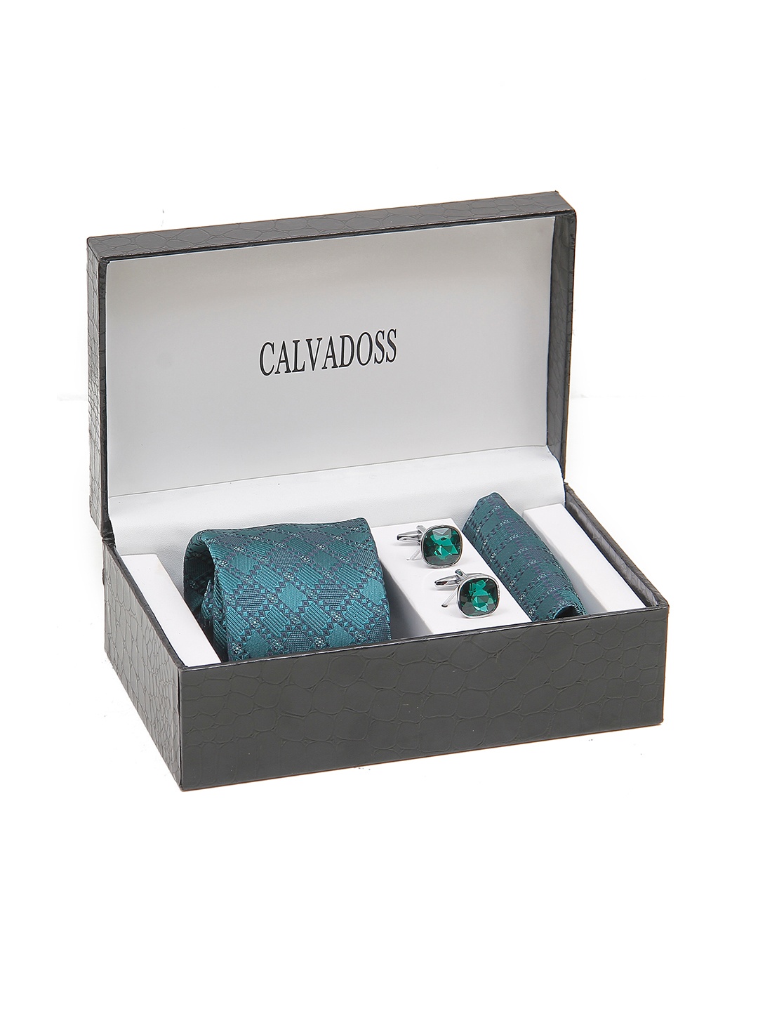 

Calvadoss Men Broad Tie, Cufflink and Pocket Square Accessory Gift Set, Green