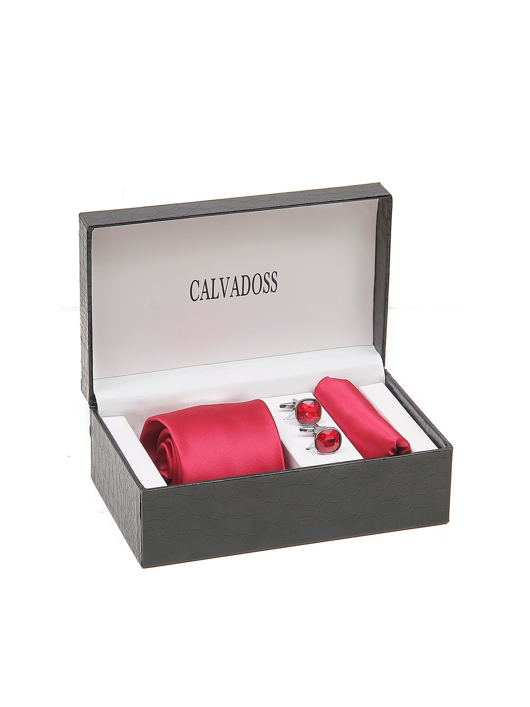 

Calvadoss Men Broad Tie, Cufflink and Pocket Square Accessory Gift Set, Red