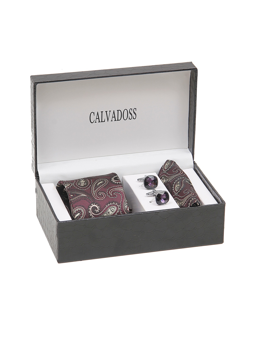 

Calvadoss Men Broad Tie, Cufflink and Pocket Square Accessory Gift Set, Purple