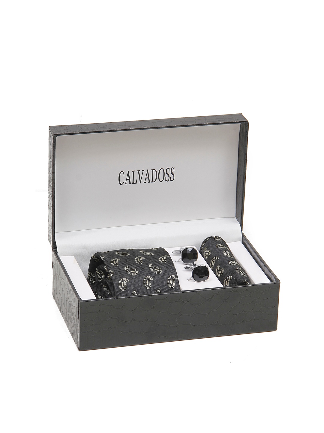 

Calvadoss Men Paisley Printed Microfibre Accessory Gift Set, Black