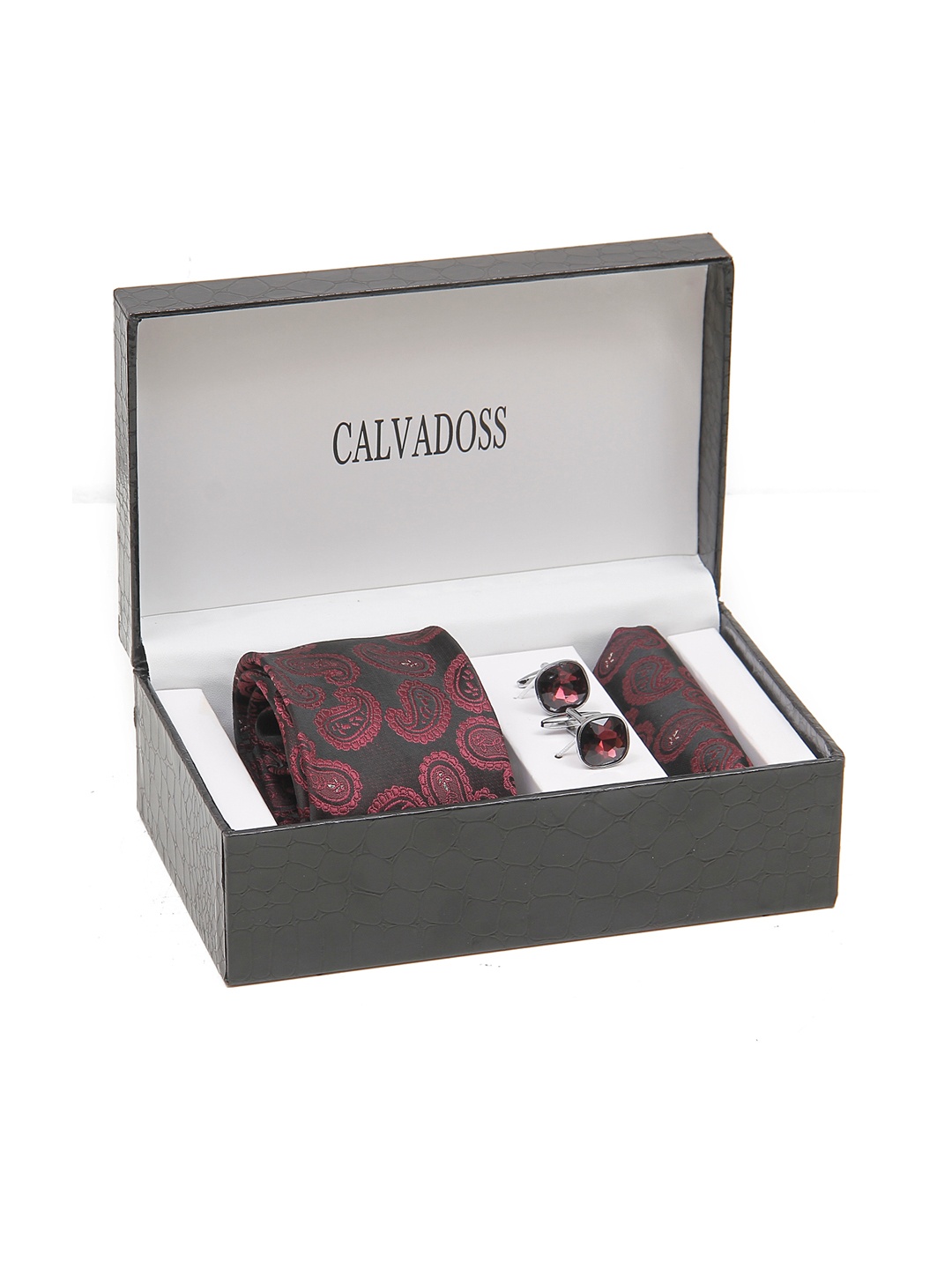 

Calvadoss Men Printed Accessory Gift Set, Maroon