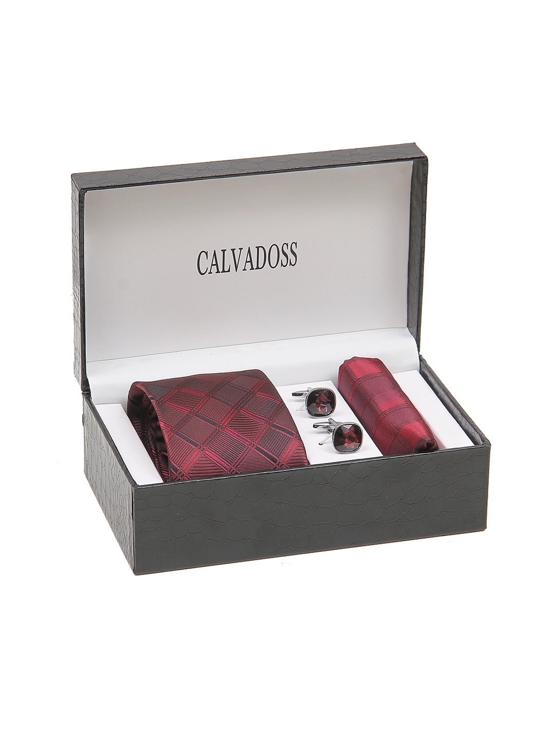 

Calvadoss Men Checked Accessory Gift Set, Maroon