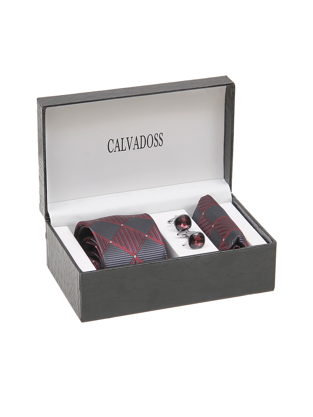 

Calvadoss Men Checked Accessory Gift Set, Maroon