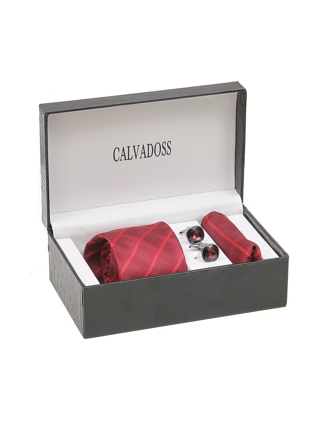 

Calvadoss Men Printed Accessory Gift Set, Maroon