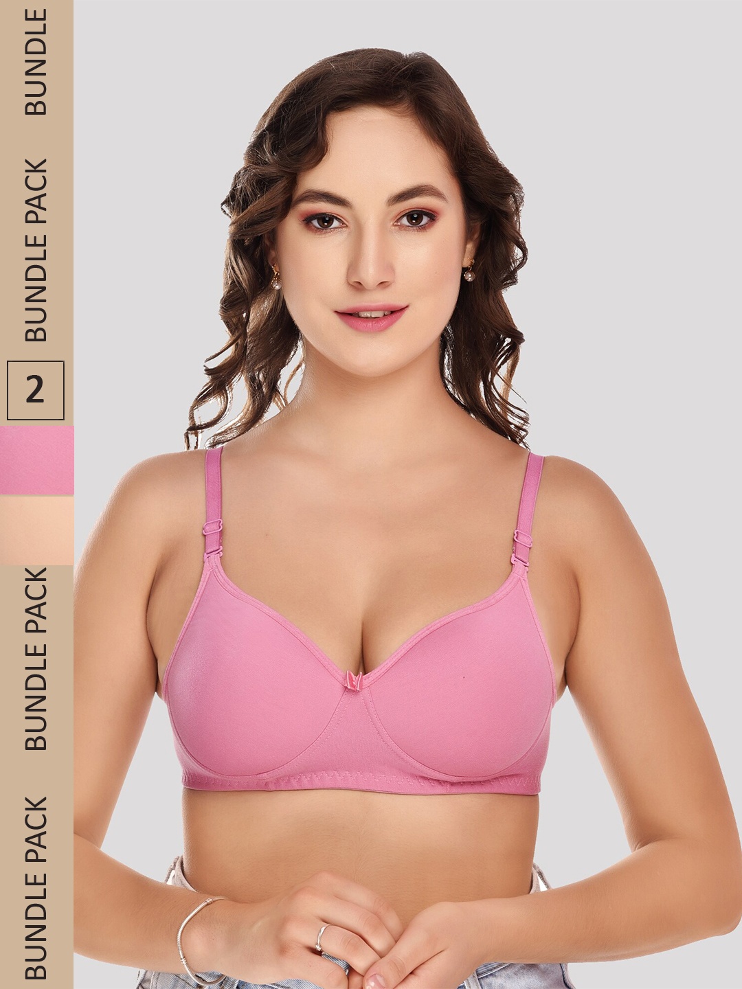 

Designer Bugs Pack Of 2 Cotton Lightly Padded Full Coverage Seamless Bra, Pink