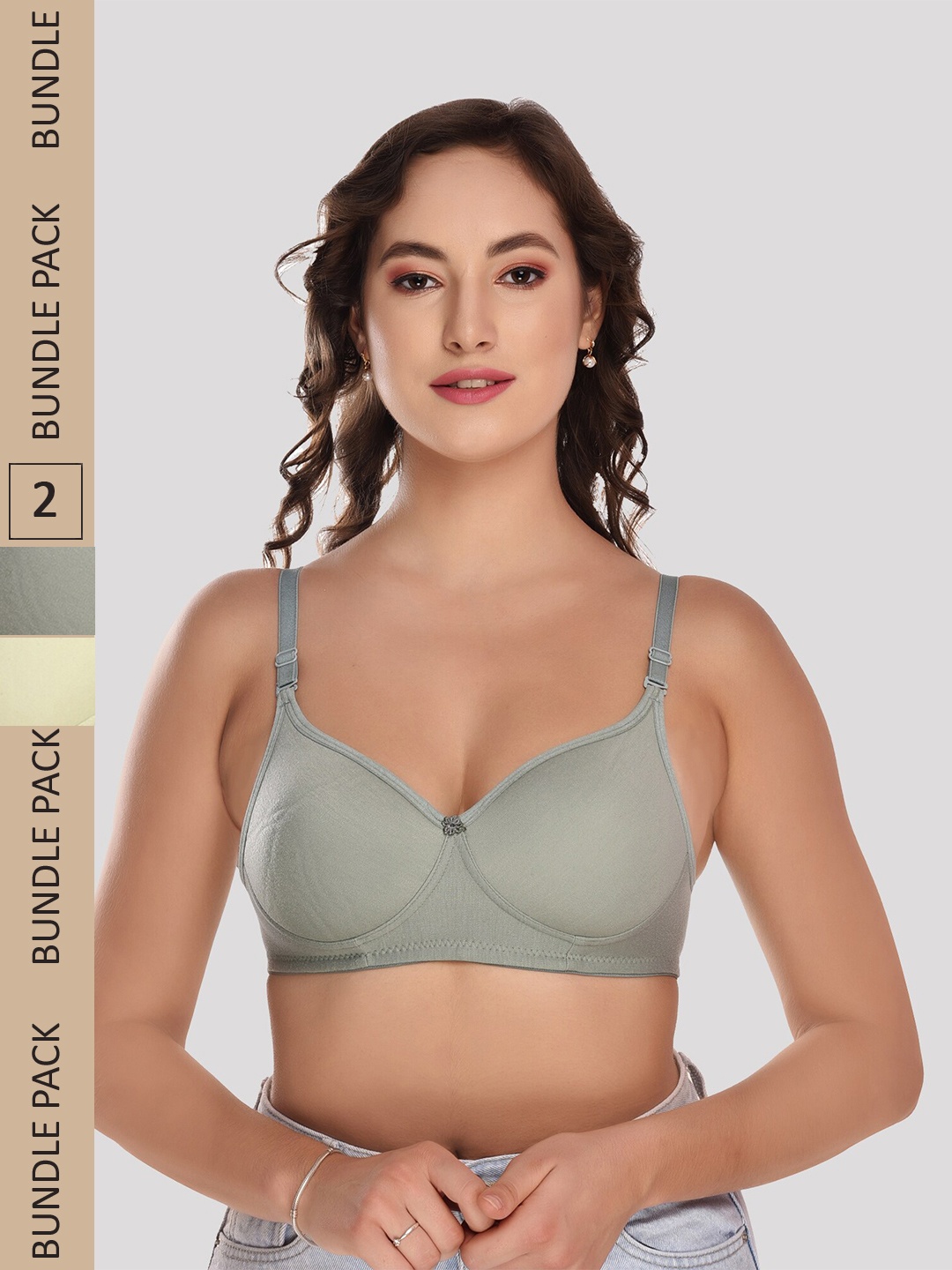 

Designer Bugs Pack Of 2 Cotton Lightly Padded Full Coverage Seamless Bra, Grey