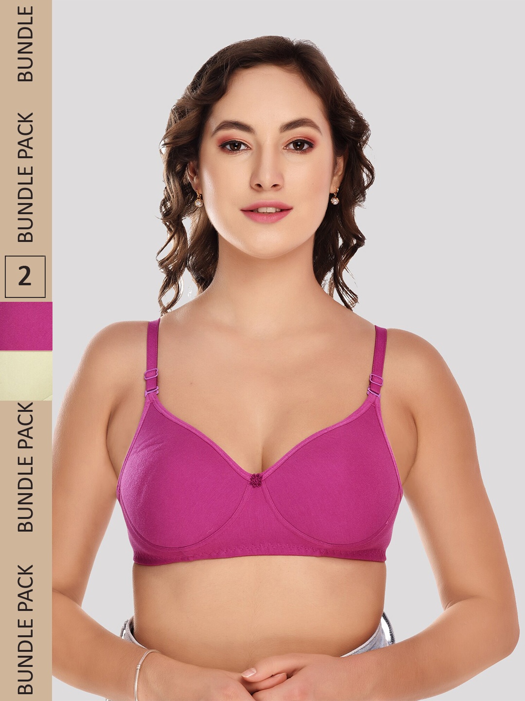 

Designer Bugs Pack Of 2 Cotton Lightly Padded Full Coverage Seamless Bra, Fuchsia