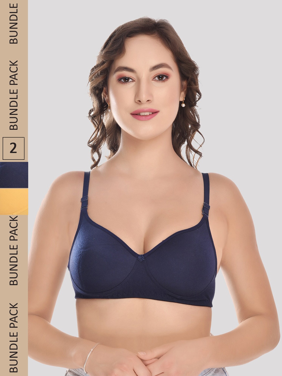 

Designer Bugs Pack Of 2 Cotton Lightly Padded Full Coverage Seamless Bra, Navy blue