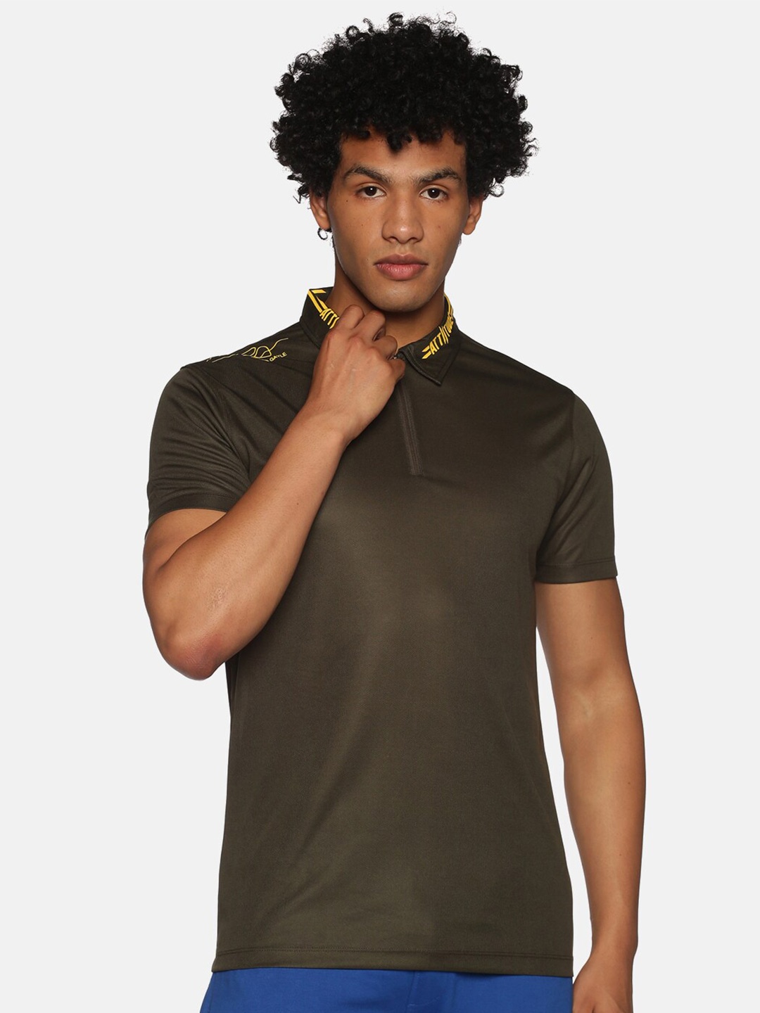 

ATTIITUDE Polo Collar Typography Printed Regular Fit T-shirt, Green