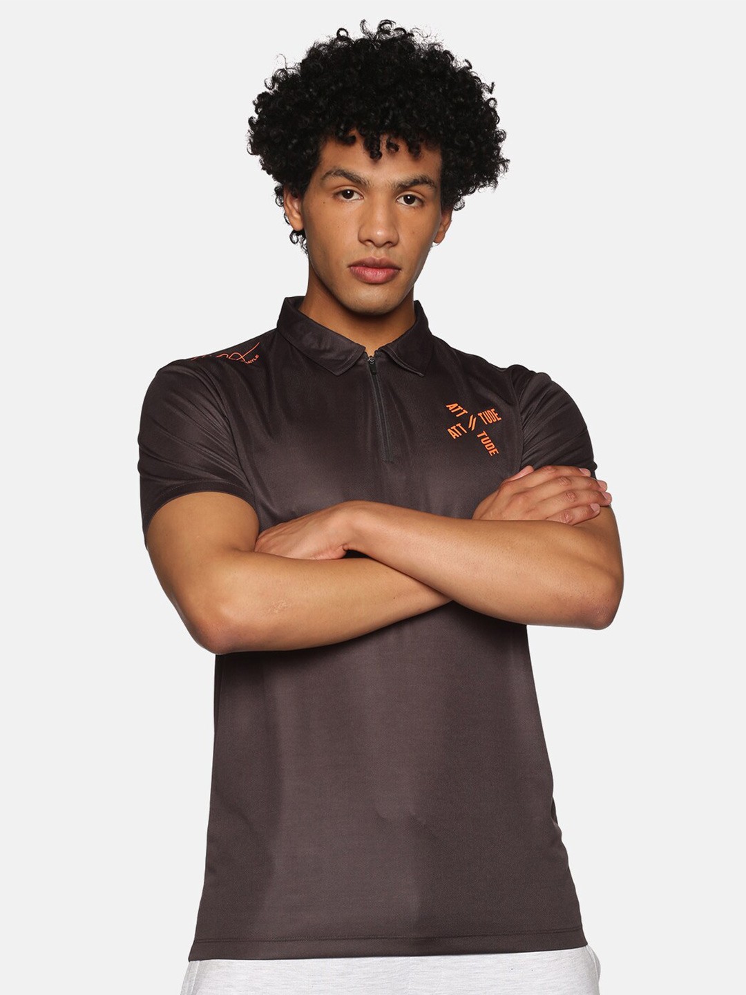 

ATTIITUDE Men Polo Collar Printed Dry Fit T-shirt, Charcoal