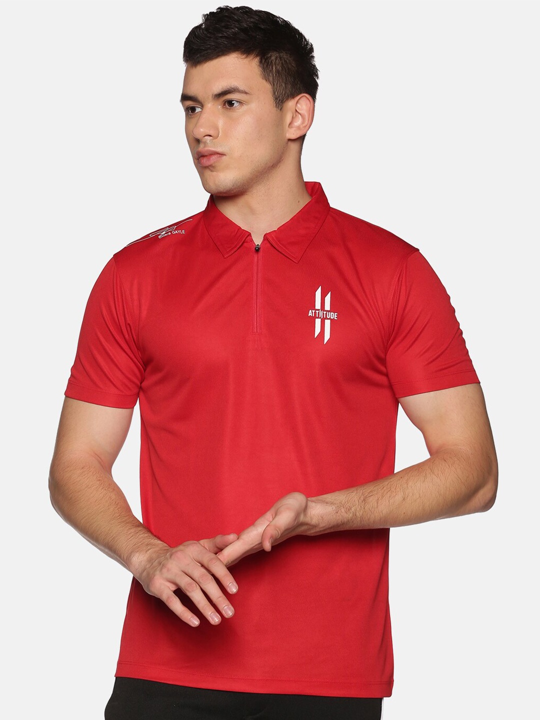 

ATTIITUDE Men Polo Collar Dry-Fit T-shirt, Red
