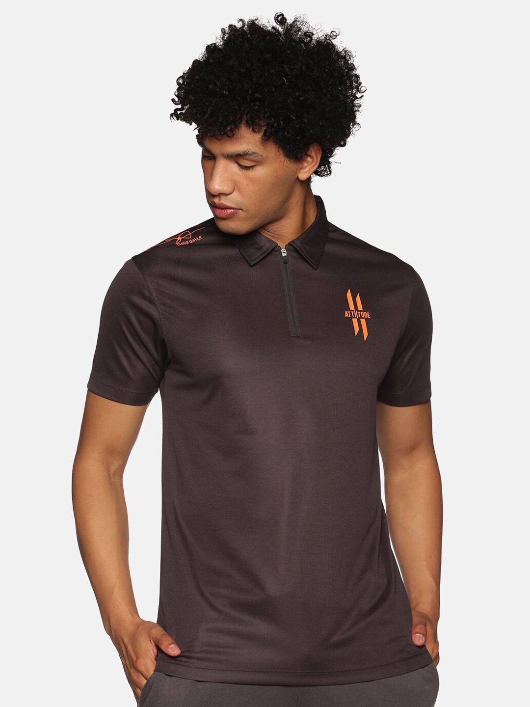 

ATTIITUDE Men Polo Collar T-shirt, Charcoal