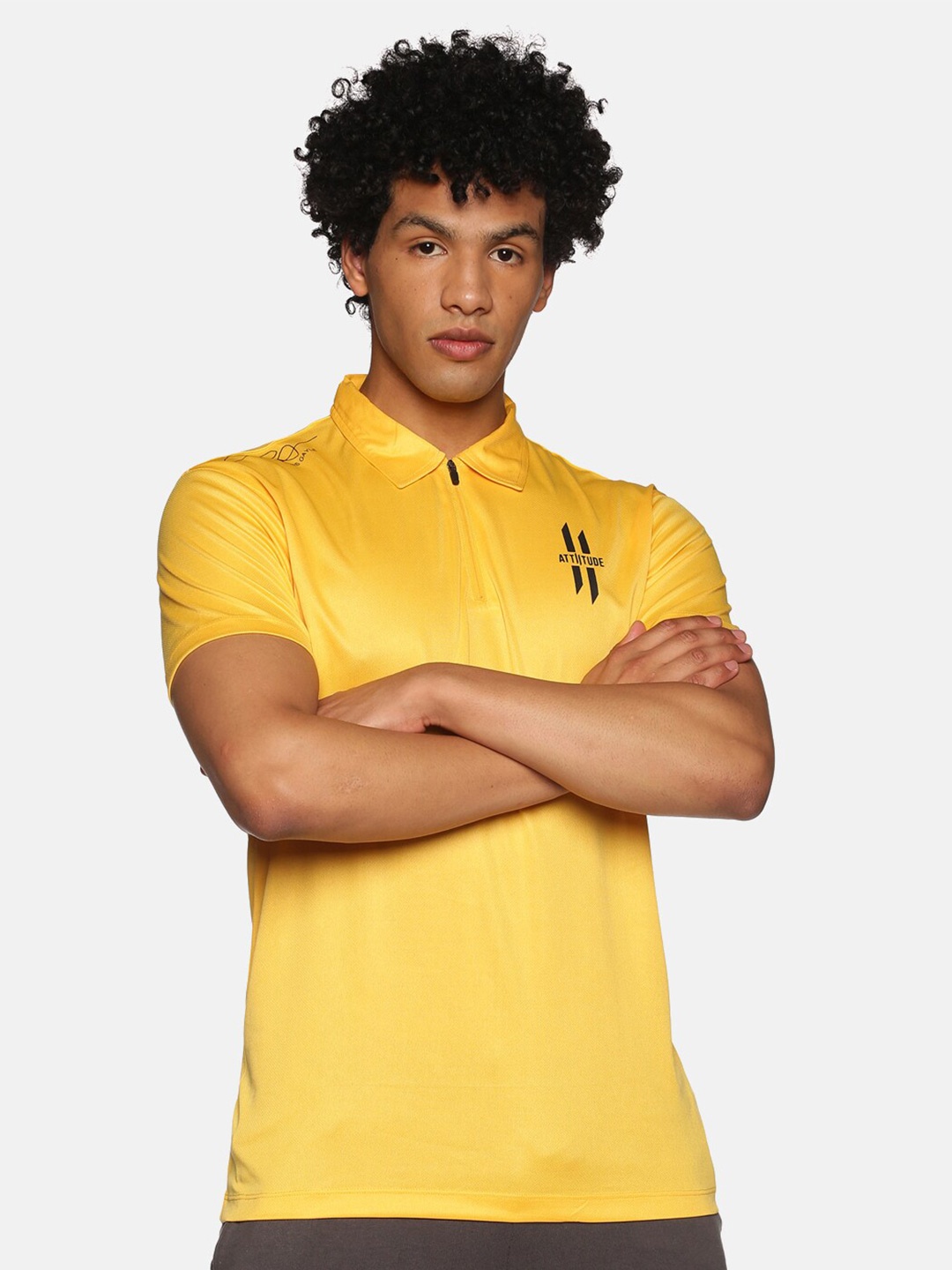 

ATTIITUDE Men Sports Polo Collar T-shirt, Yellow