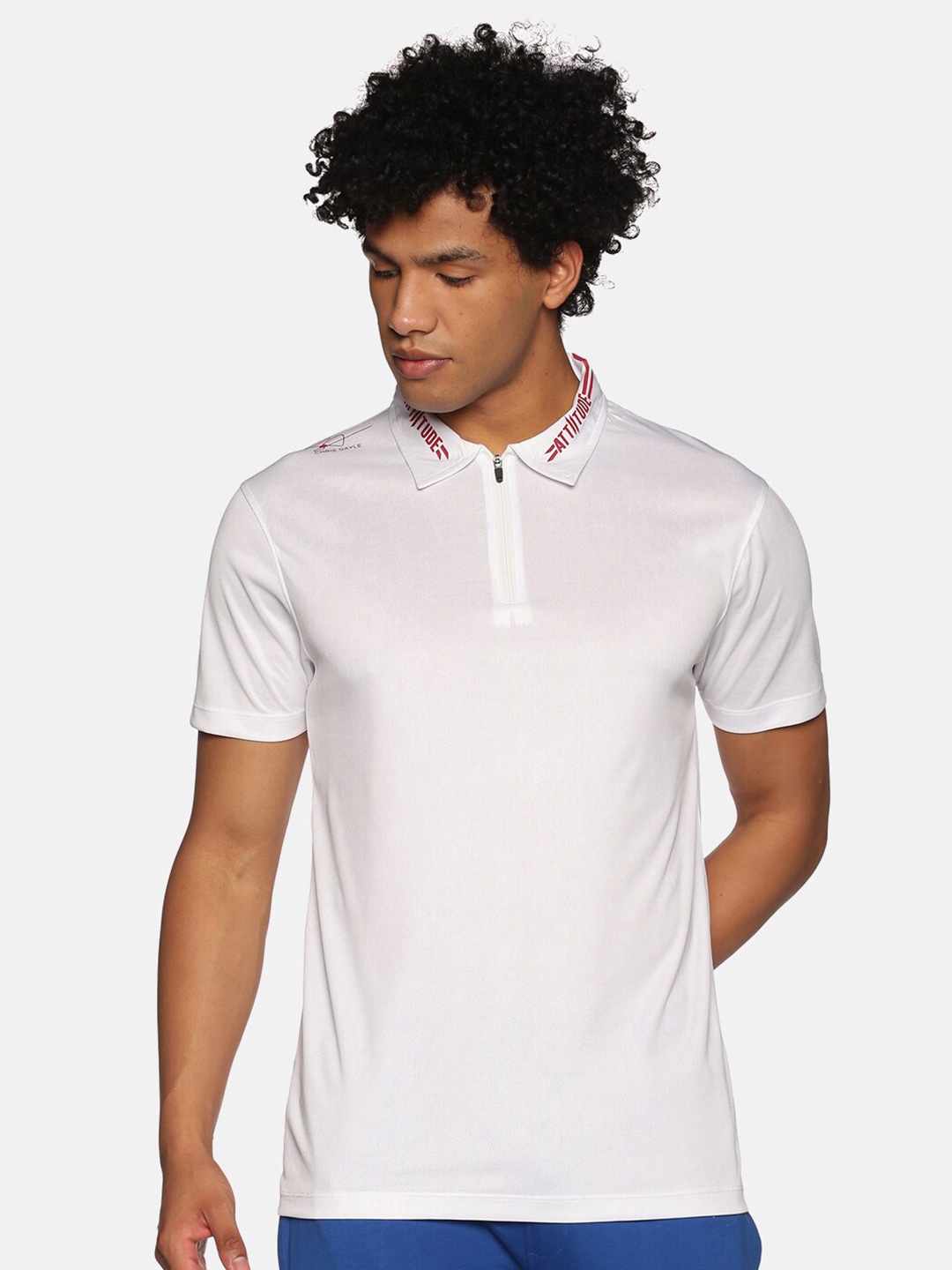 

ATTIITUDE Men Polo Collar Printed Dry Fit T-shirt, White