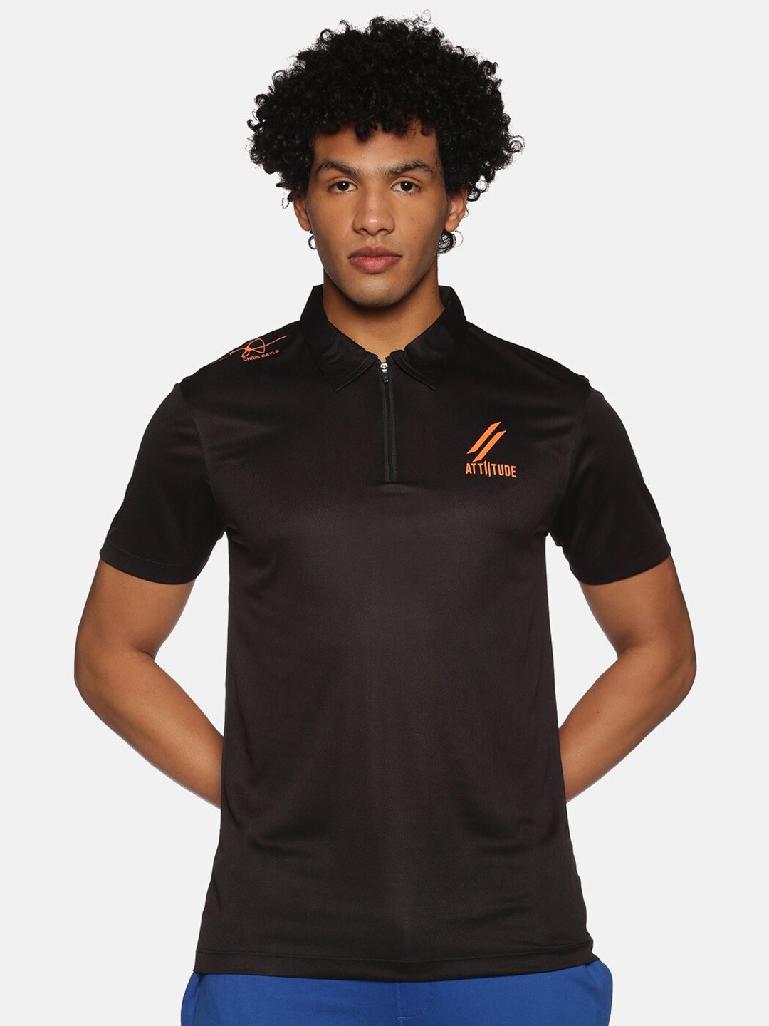 

ATTIITUDE Men Polo Collar T-shirt, Black