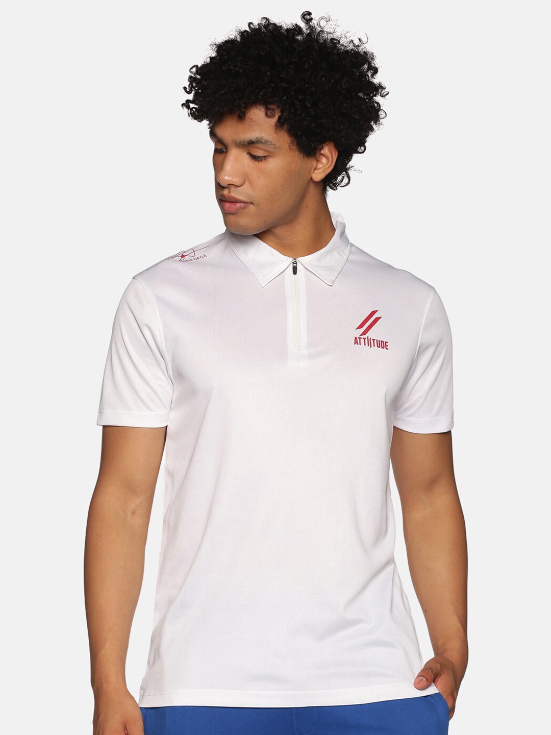 

ATTIITUDE Men Polo Collar Printed Dry Fit T-shirt, White