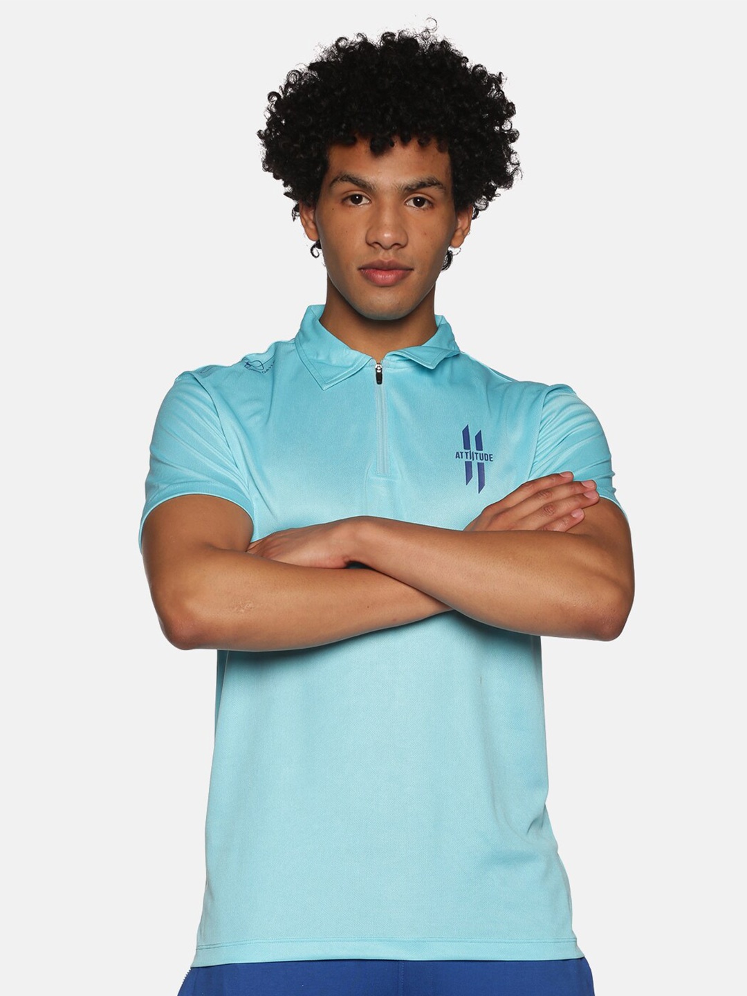 

ATTIITUDE Men Polo Collar Dry Fit T-shirt, Turquoise blue